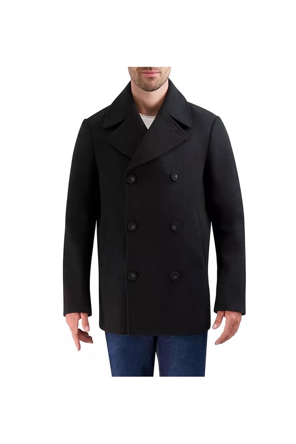 Men's Peacoat Wool Jacket (Black, L)