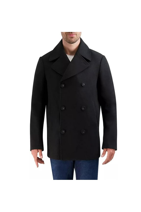 Men's Peacoat Wool Jacket (Black, XXL)