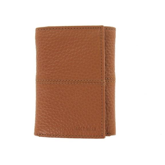 Cole Haan Men's Slim Pebbled Leather Tri-Fold Trifold Wallet - Cognac