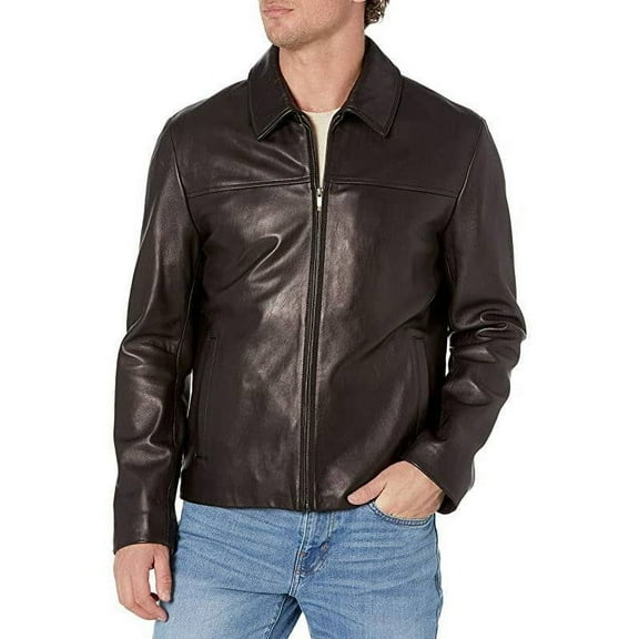 Cole Haan Men's Smooth Genuine Leather Collar Jacket (Black, XXL)