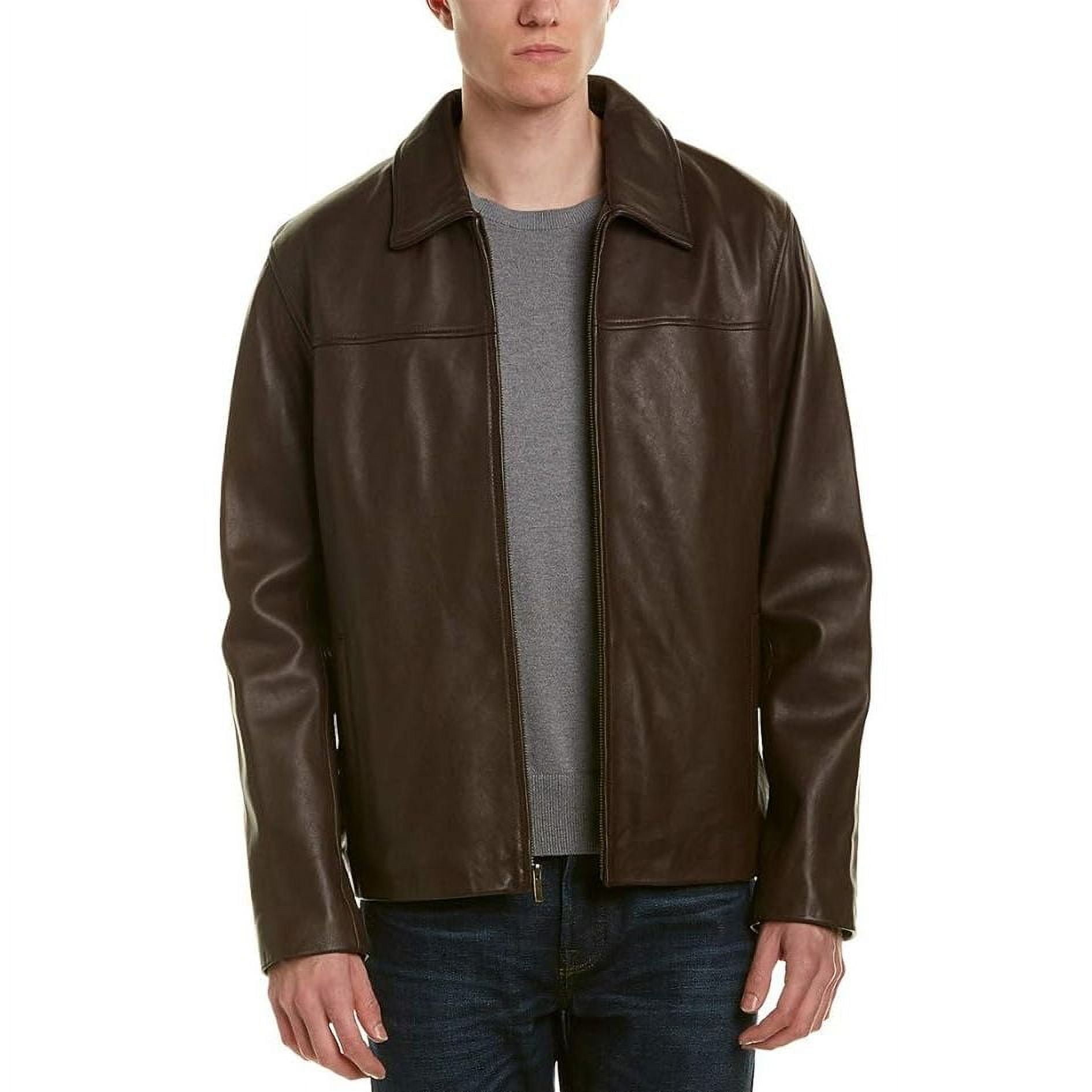 Cole Haan Men's Smooth Genuine Leather Collar Jacket (Java, L)