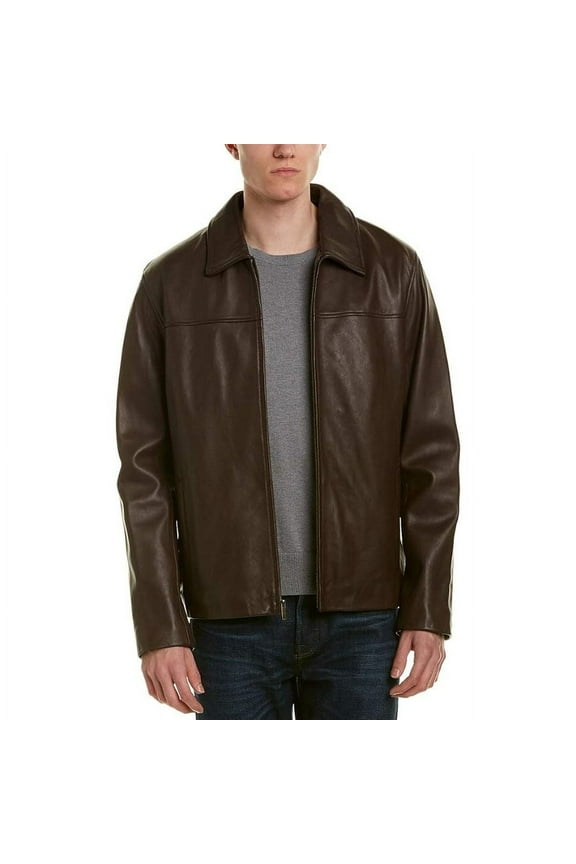 Men's Smooth Genuine Leather Collar Jacket (Java, L)