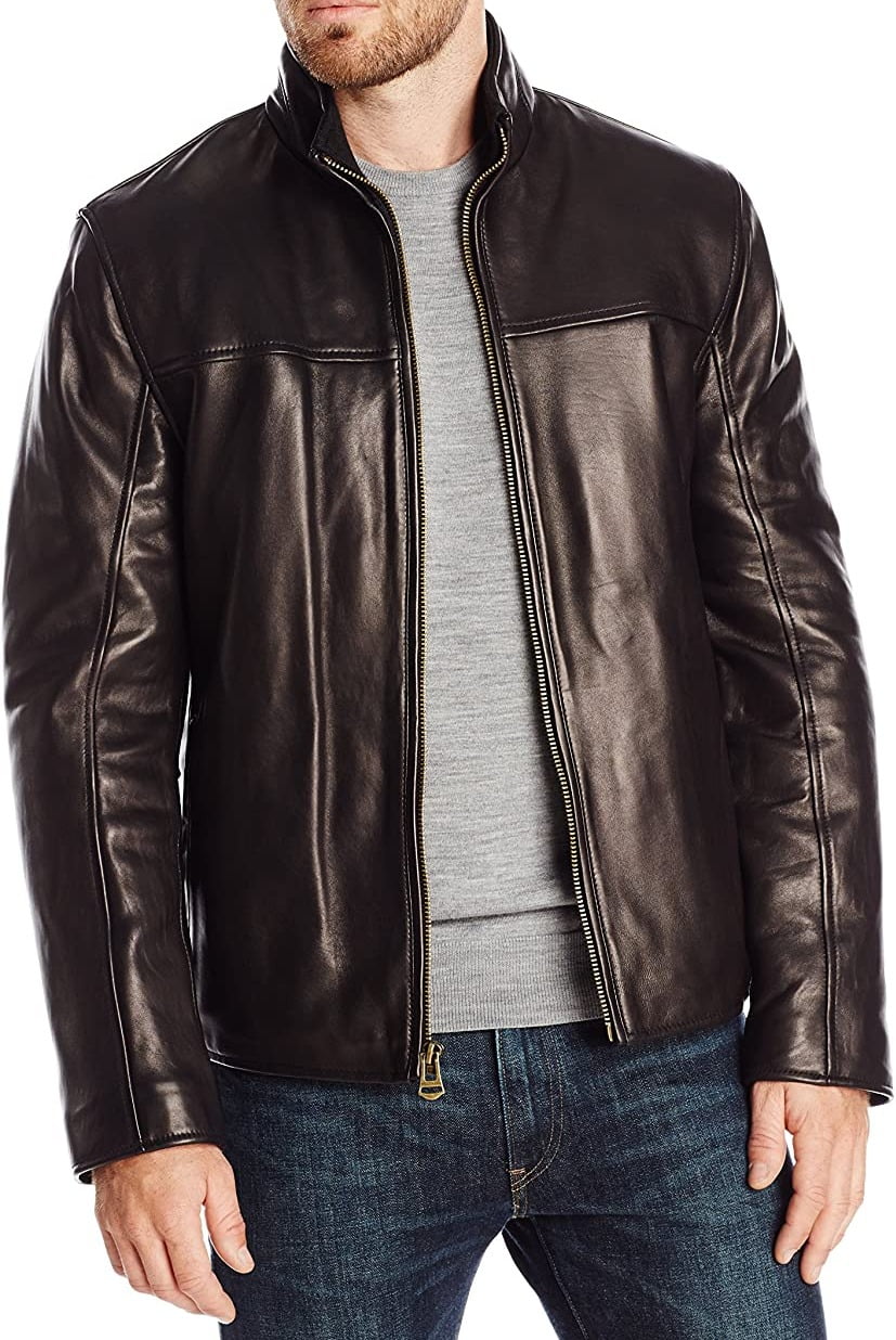 Cole Haan Men's Smooth Lamb Leather Jacket With Convertible Collar
