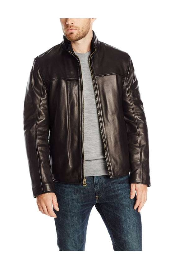 Men's Smooth Lamb Leather Jacket With Convertible Collar (Black, XXL)