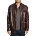 thumbnail image 1 of Cole Haan Men's Stand Collar Genuine Leather Jacket (Java, M), 1 of 2