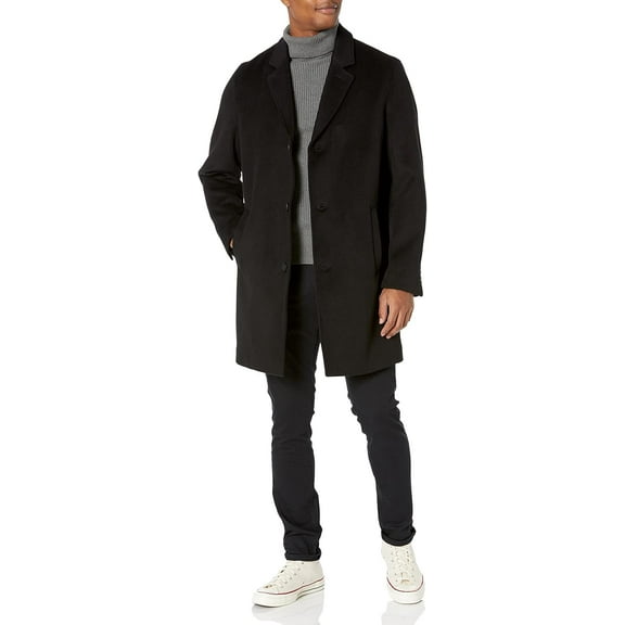Cole Haan Men's Wool Topper Button Front Coat (Black, XL)
