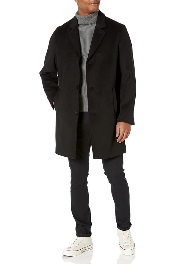 Men's Wool Topper Button Front Coat (Black, XL)
