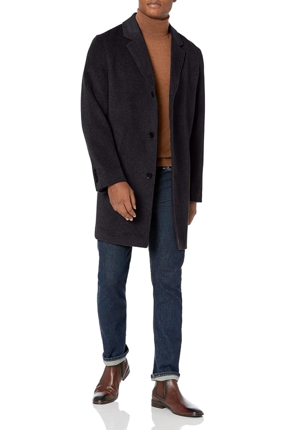 Men's Wool Topper Button Front Coat (Charcoal, L)