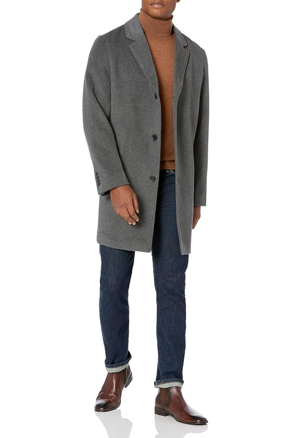 Men's Wool Topper Button Front Coat (Gray, XL)