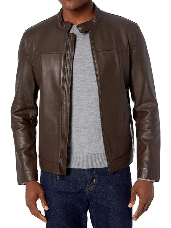 Mens Bonded Leather Bomber Jacket Medium Dark Brown - NWT $695