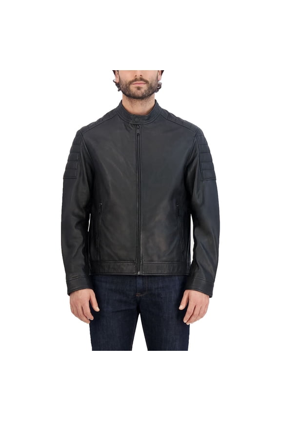 Mens Genuine Lambskin Leather Jacket (Black, M)