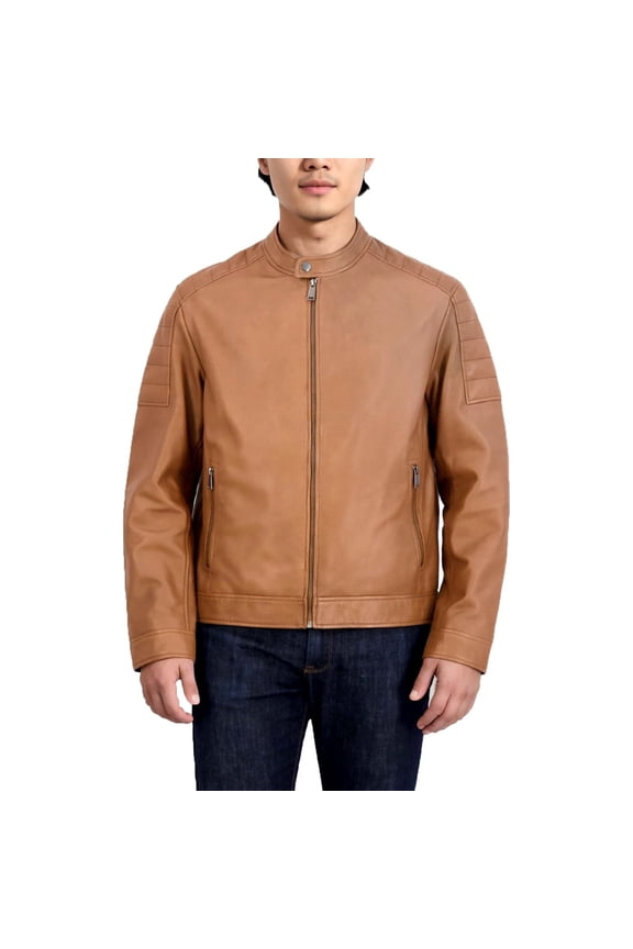 Mens Genuine Lambskin Leather Jacket (Camel, M)