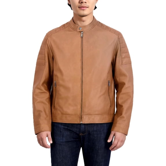 Cole Haan Mens Genuine Lambskin Leather Jacket (Camel, XXL)