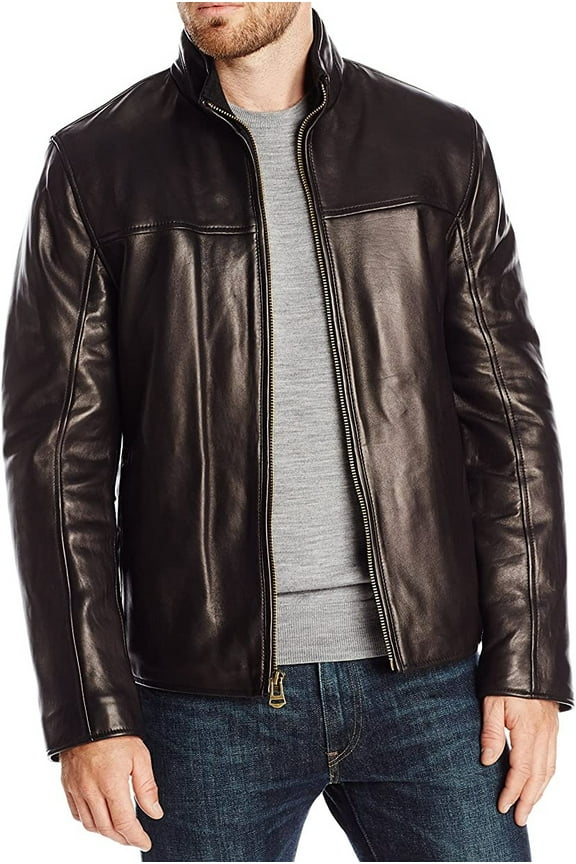 Men's Smooth Lamb Leather Jacket With Convertible Collar (Java, S)