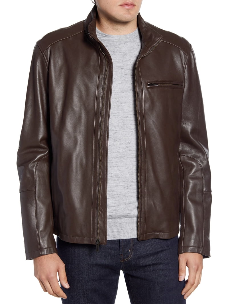 Cole Haan Men's Stand Collar Genuine Leather Jacket (Java, L