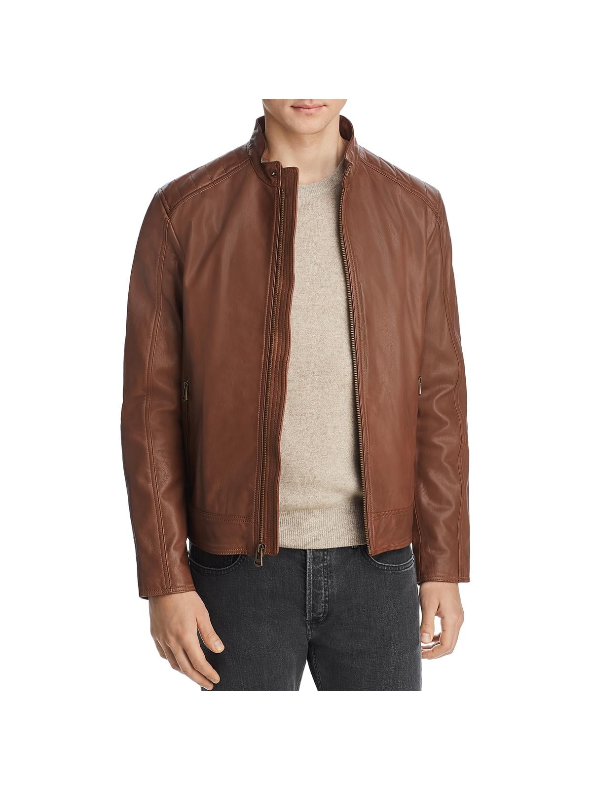 Cole Haan Mens Leather Bomber Motorcycle Jacket - Walmart.com