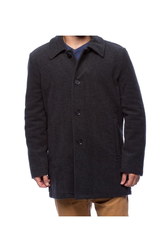 Mens Wool-Blend Pea Coat, Grey, Medium