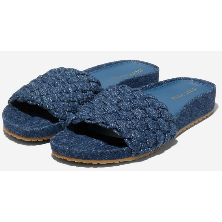 COLE HAAN デニム ポインテッドトゥミュール 6 1/2b Cole Haan Mojave Slide Denim Leather Slip On Rounded Open Toe Flat