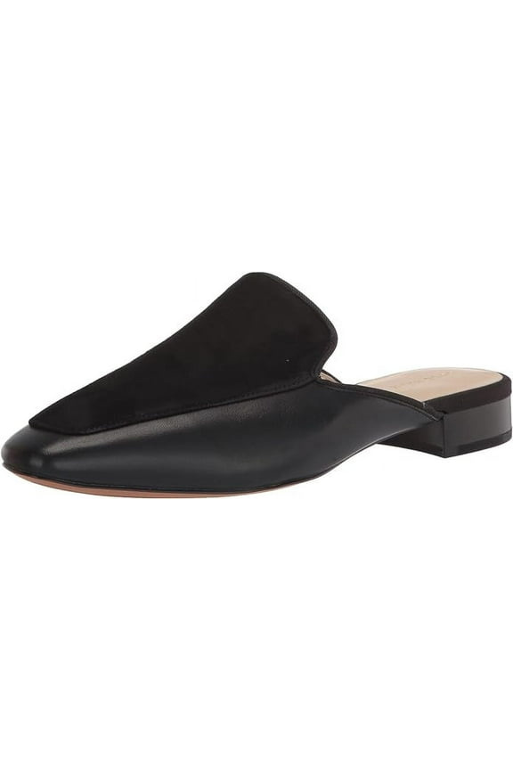 Perley Black Leather Suede Squared Toe Slip On Classic Mules Shoes (Black Leather Suede, 7.5)