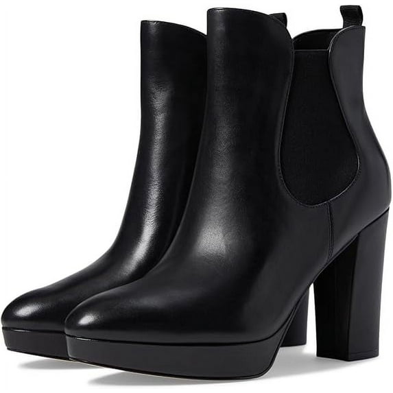 Cole Haan Remi Black Leather Almond Toe Block Heel Pull On Ankle Boots (Black Leather, 7)