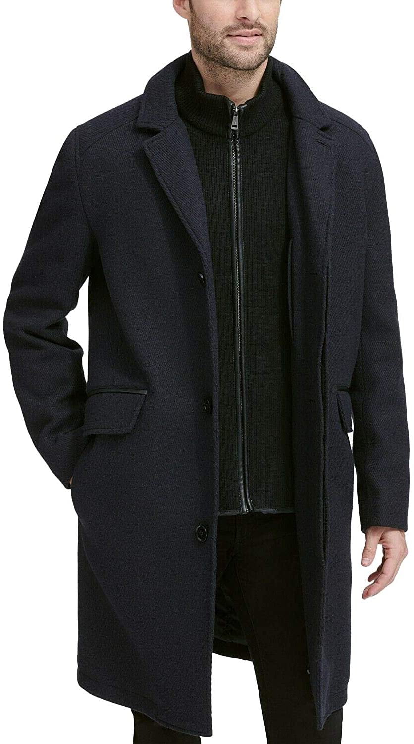 Cole Haan Men's Classic Wool Long Twill Coat,NAVY, M