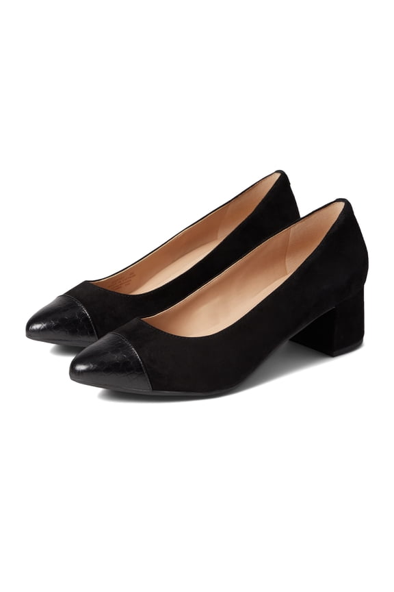 The Go-To Pump Black Suede/Black Croc Pointed Toe Slip On Pumps (Black Suede/Black Croc, 5.5)