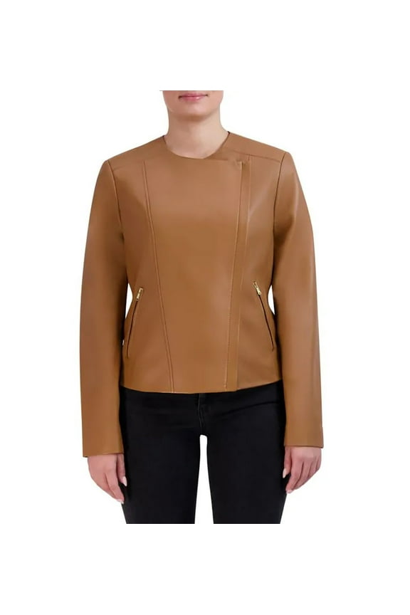 Women's Asymmetrical Leather Jacket-Black / XS