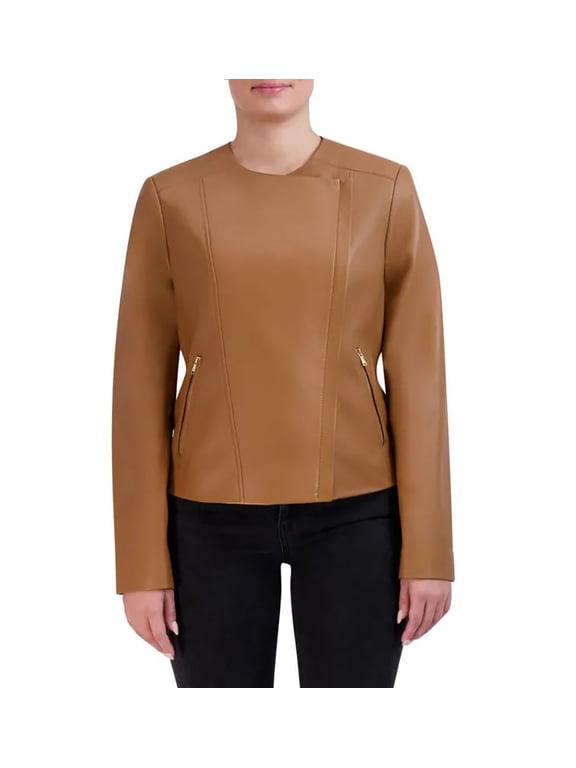 Women's Asymmetrical Leather Jacket-Black / XS