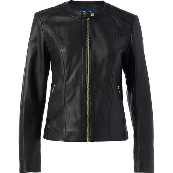 Cole Haan Women’s Classic Moto Leather Jacket (Black, XS)