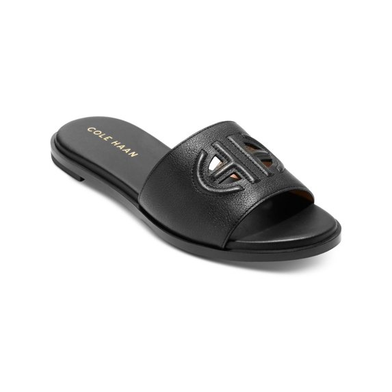 Cole Haan Womens Flynn Logo Slide Faux Suede Round Toe Slide Sandals