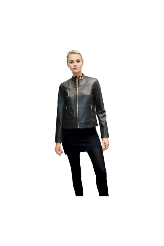 Women's Genuine Leather Jacket, Racer Design, Black, Spring Style (Black, XS)