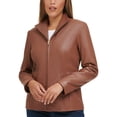thumbnail image 1 of Cole Haan Women's Genuine Leather Jacket with Wing Collar (Hickory, L, Drycleanonly), 1 of 7
