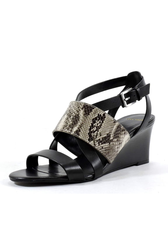 Women's Helena Snake Embossed Leather Wedge Sandal,Black/Rocchia,8 M US