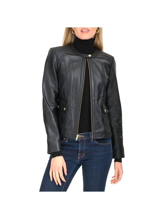 Women's Lambskin Leather Jacket (Black, 2XL)