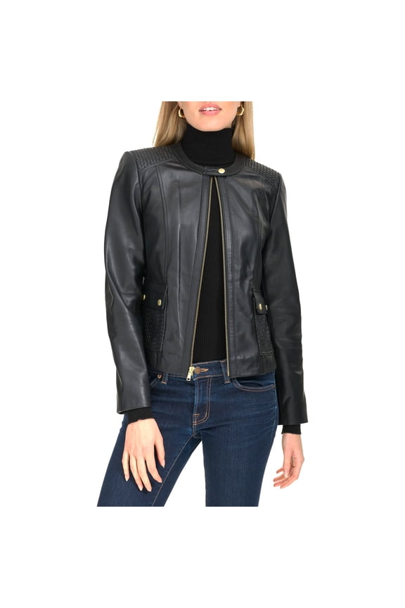Women's Lambskin Leather Jacket (Black, 2XL)