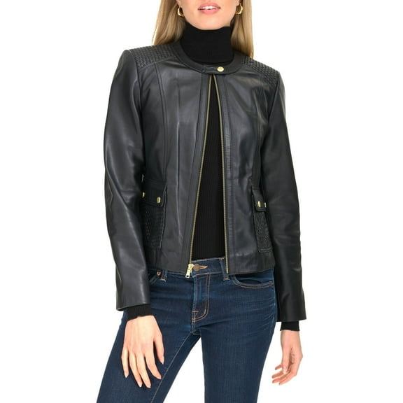 Cole Haan Women's Lambskin Leather Jacket (Black, XS)