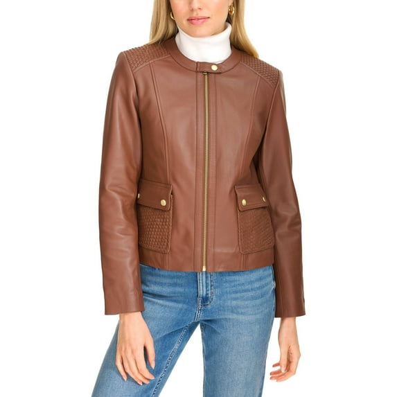 Cole Haan Women's Lambskin Leather Jacket (Hickory, XS)