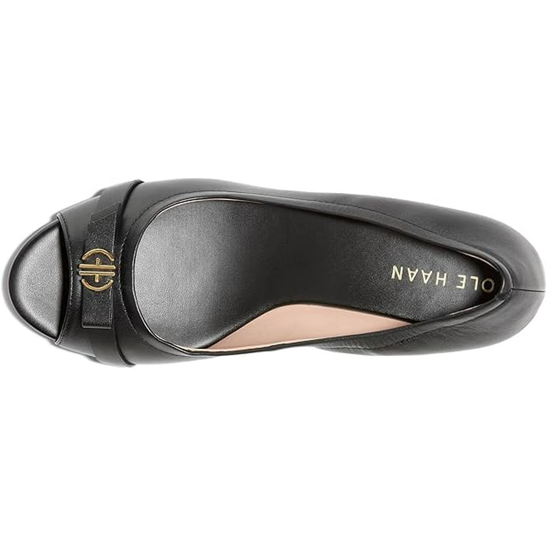 Cole Haan Women's Malta Peep Toe Wedge Pump, Black Leather