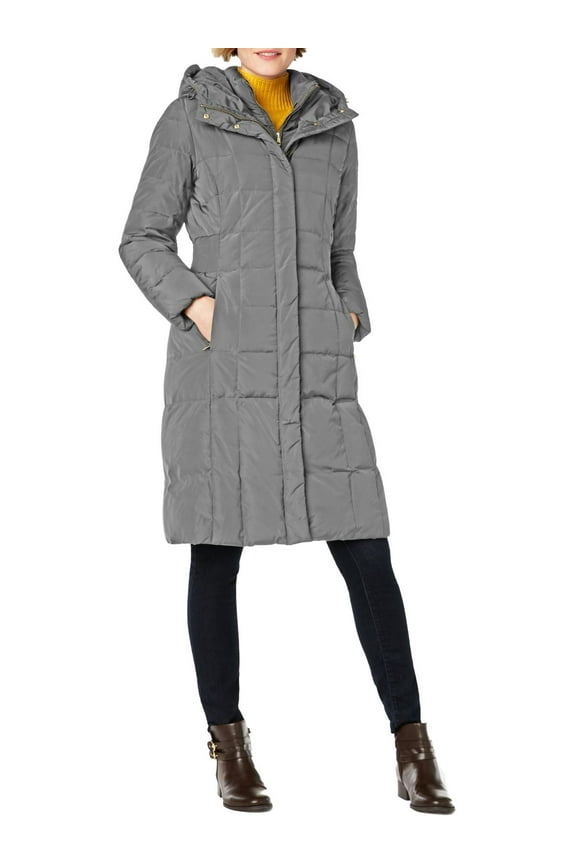 Women's Quilted Mid-Length Down Puffer Coat with Attached Hood