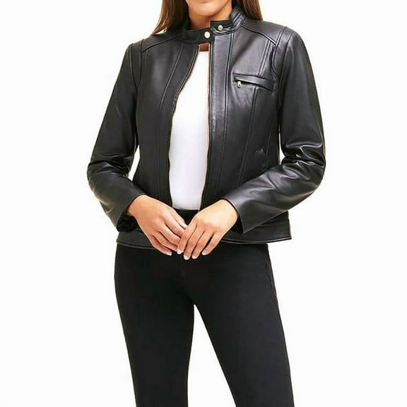 Cole Haan Women's Racer Leather Jacket (Black, XL)