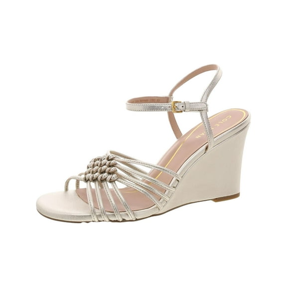 Cole Haan Womens Jitney Knot Wedge Cushioned Footbed Faux Leather Ankle Strap