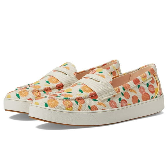 Cole Haan Womens Nantucket 2.0 Penny Loafers, Orange Print Canvas, 9