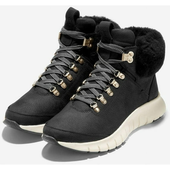 Cole Haan Zerogrand Field Hiker Black/Shearling/Waterproof Lace Up Ankle Boots (Black/Shearling/Waterproof, 7.5)