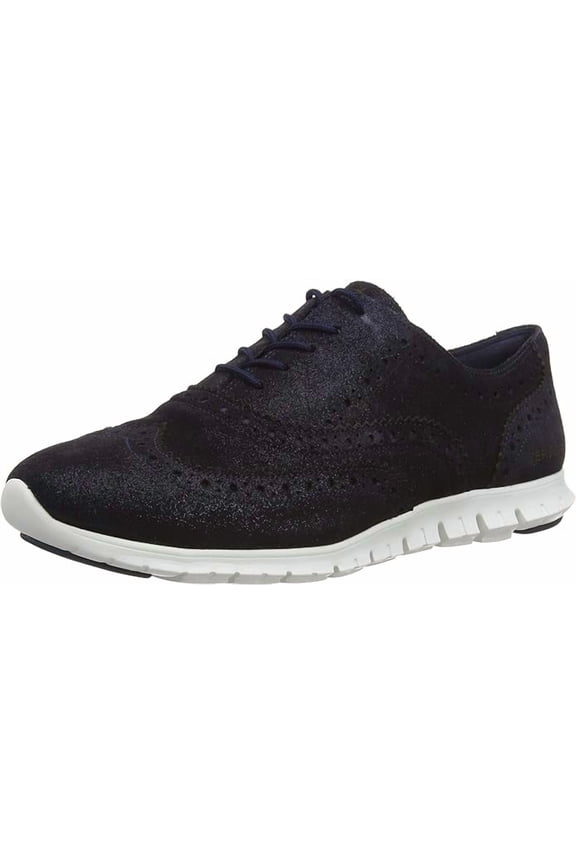 Zerogrand Wing Ox Closed Hole II Dark Navy Sparkle Leather Sneakers (Dark Navy Sparkle Leather, 6)