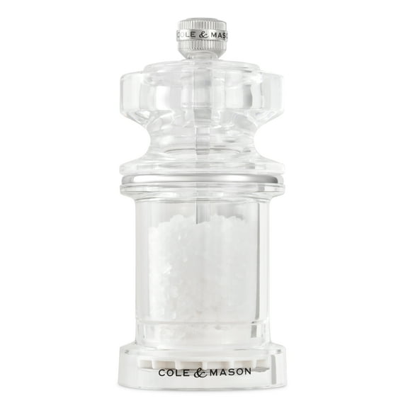 Cole & Mason 605 Refillable Spice Mill - Kitchen & Home Accessory - Table Salt Grinder - Salt Included - Acrylic - Salt Mill 4.5"