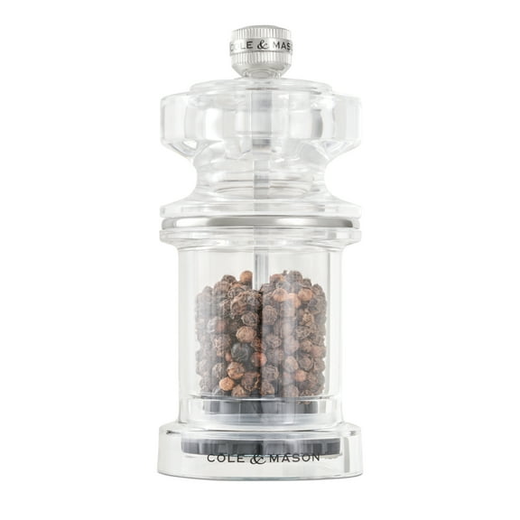 Cole & Mason 675 Refillable Spice Mill - Kitchen & Home Accessory - Table Pepper Grinder - Peppercorn Included - Acrylic - Pepper Mill 4.5"