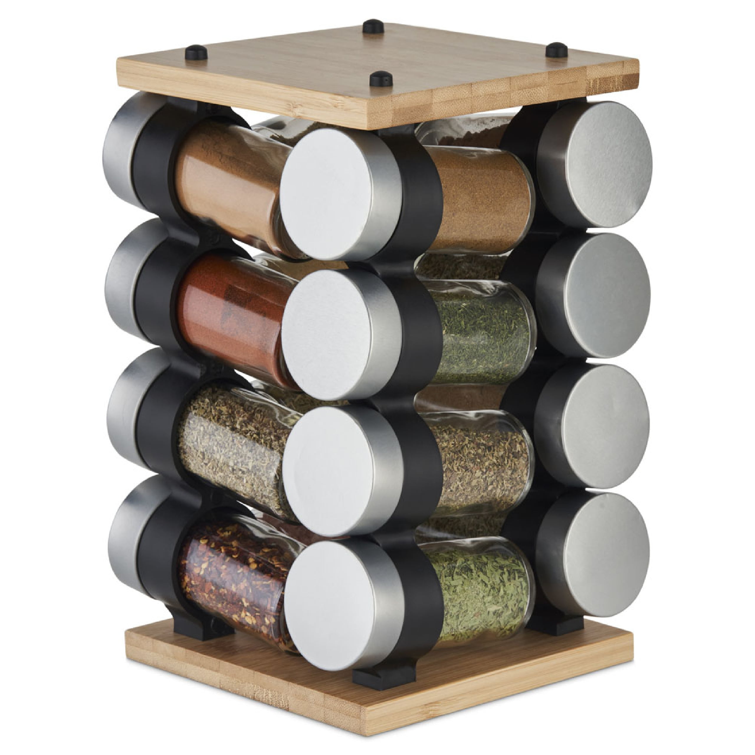 Cole Mason Blyth Classic Wooden Spice Rack Filled 16 Jar Carousel with Bamboo Design Walmart