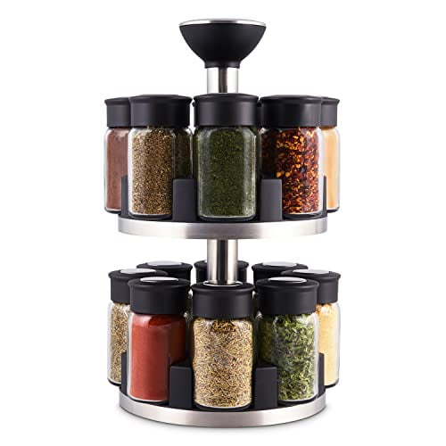 Silver Stainless Steel Revolving Countertop Spice Rack with 16 Jars