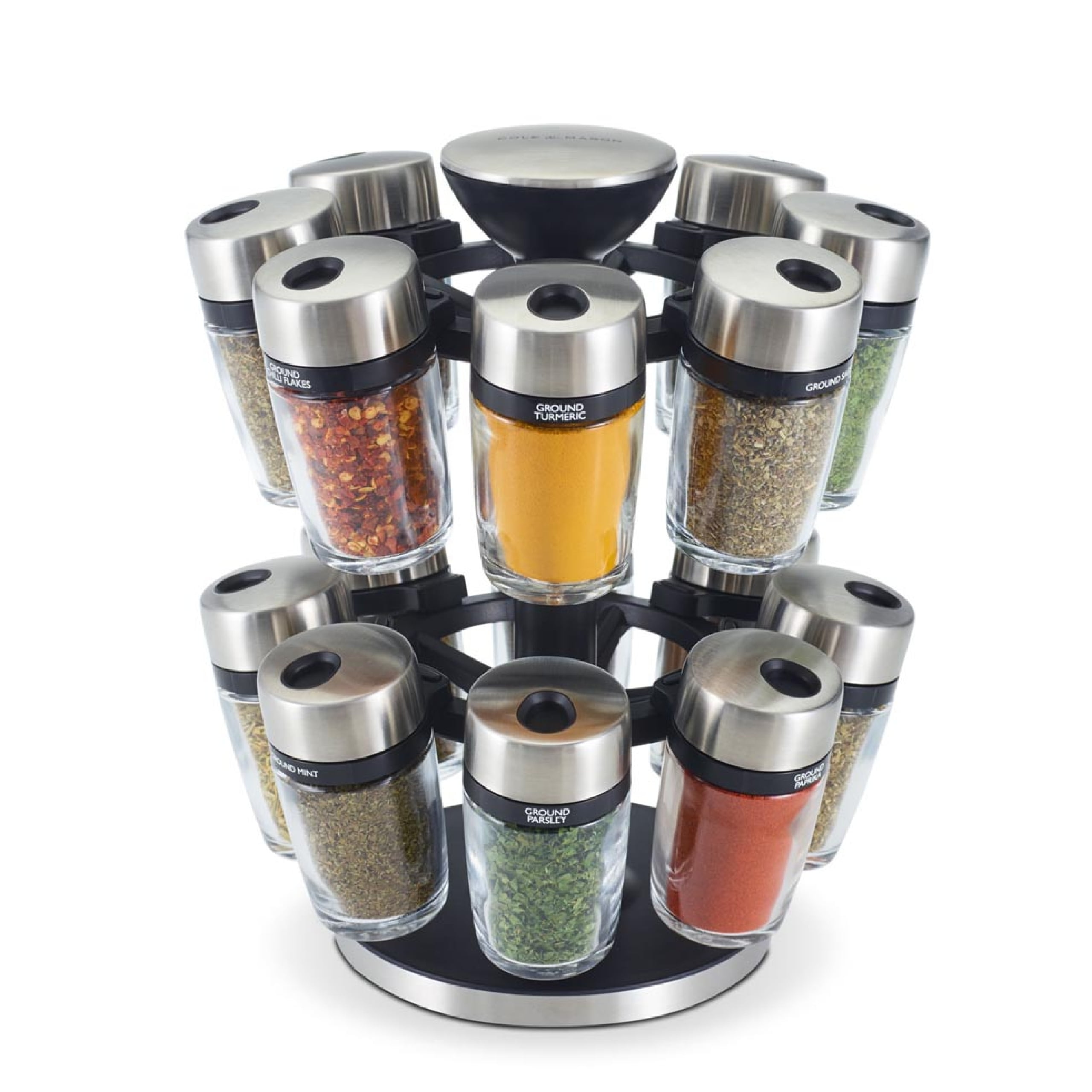 Cole Mason 16 Jar Herb and Spice Carousel, Stainless Steel, Easy