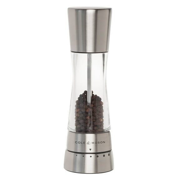 Cole Mason Derwent Pepper Grinder | Silver Stainless Steel Mill | 6 Adjustable Coarseness Settings | Gourmet Precision Mechanism Easy Refill